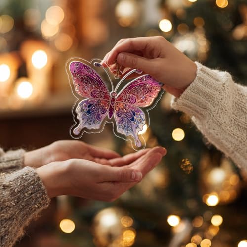 Butterfly Christmas Ornaments Set - Handmade Acrylic Wall Decor & Holiday Gift