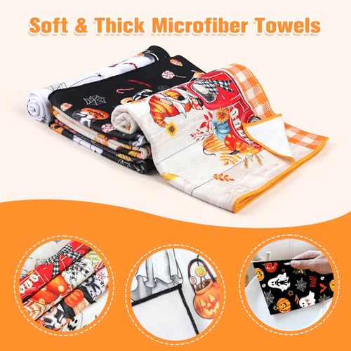 Halloween Pumpkin Kitchen Towels Set of 2 - Microfiber Quick Dry Dishcloths - Halloween 02