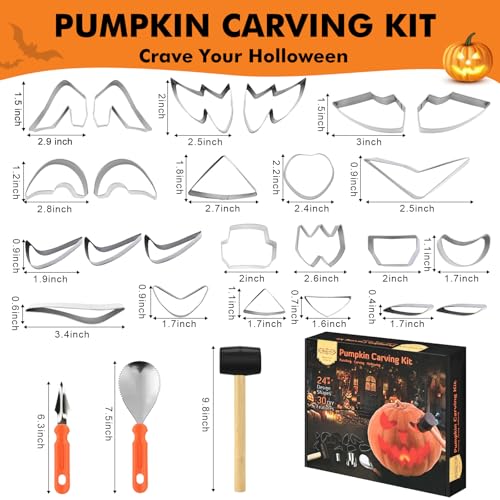 Halloween Pumpkin Carving Kit with 24 Stencils and 3 Tools - Stainless Steel