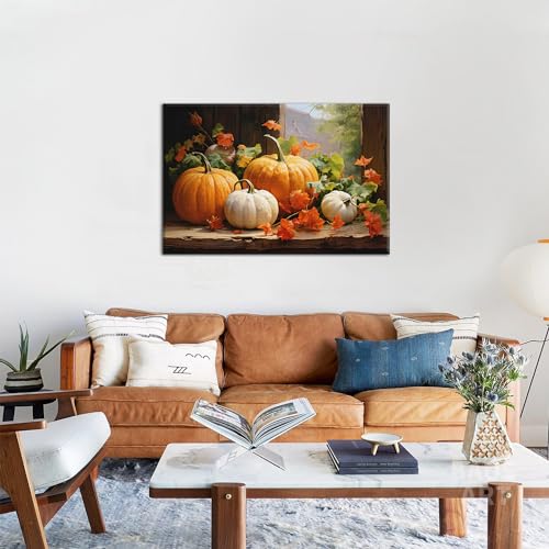 Pumpkin Canvas Wall Art 36x24 Fall Autumn Thanksgiving Rustic Home Decor