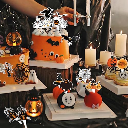 Halloween Cupcake Toppers & Cake Decorations Set 73 Pieces Ghost Pumpkin Bat Witches
