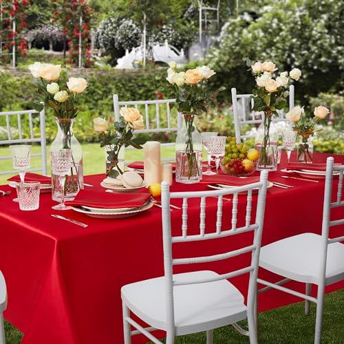 Rectangular Satin Table Cover - 60 x 102 Inches, Red - Party & Wedding Decor
