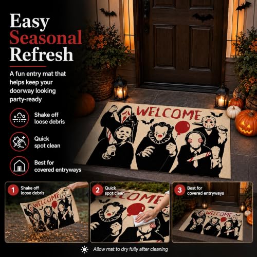 Halloween Horror Movie Characters Welcome Door Mat 32x48 Inches - Non-SlipDecor