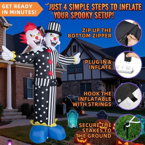 8FT Halloween Inflatable Clown with LED Lights - Outdoor Yard Decor, Black Variation