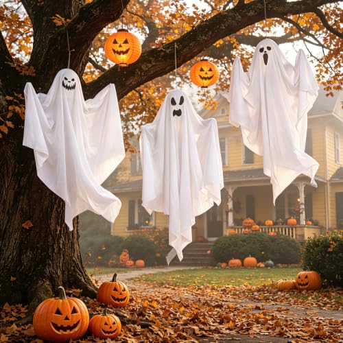 Halloween Hanging Ghost Decorations 9 Pack - 27.6 Inch Flying Ghosts with Bendable Arms - Spooky Home and Party Decor - Variation: Hanging Ghosts 9PCS