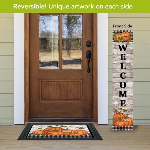 Reversible Fall Porch Leaner with Pumpkin Wreath - 47x9.5 Pine Decor