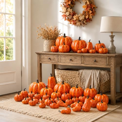 Assorted Mini Pumpkin Artificial Fall Decor Set - Rustic Orange Halloween Thanksgiving