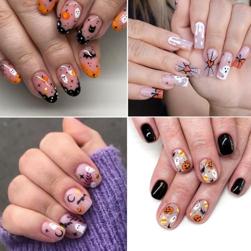 Halloween Nail Decals Set - 10 Sheets 3D Ghost Pumpkin Bat Skull Stickers - Style F