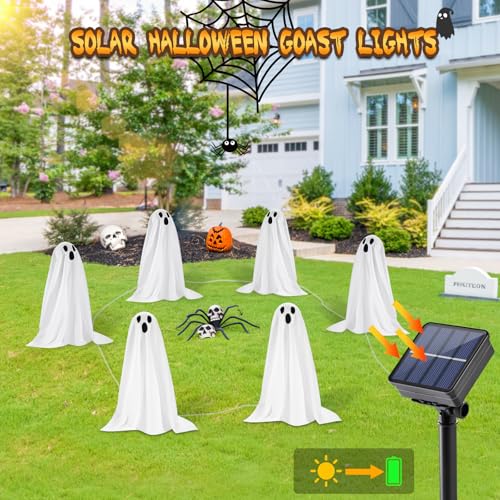 Solar Ghost String Lights for Halloween Garden Pathway Decor - 12.8 FT, 6 Pack