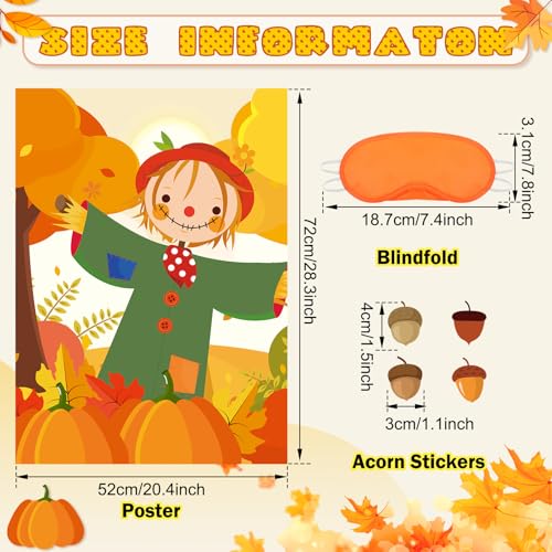 Fall Themed Pin the Nose on the Scarecrow Game Poster Set - Autumn Party Supplies