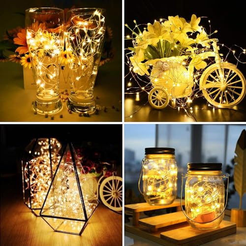 Battery Operated Fairy Lights 7ft Silver Wire 20 Mini LEDs 3 Modes - Warm White, 100 Pack