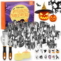 Pumpkin Carving Kit with Stainless Steel Tools, Cookie Cutters, Flameless Candles & Stickers for Halloween