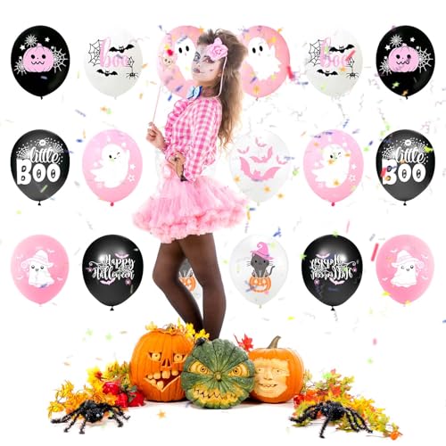 Halloween Balloons Set with Ghost, Bat, Web Design - Pink, White, Black, Variation Wsj06
