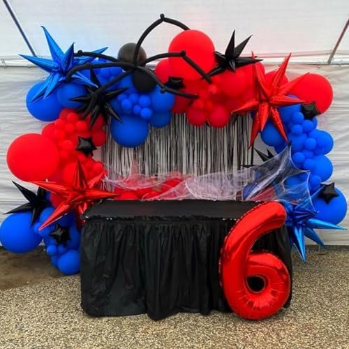 Balloon Set - Red Blue Black 12 Inch Latex Party Balloons with Ribbons - Variation of Black Red Blue