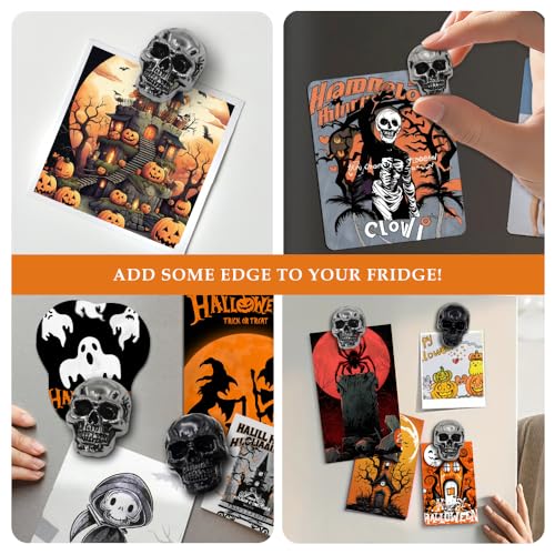 Black Skull Fridge Magnets Set - Gothic Locker & Decor Accessories, 6-Pack