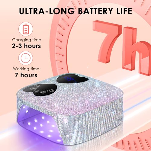 Cordless 80W UV LED Nail Lamp with Sparkling Diamond Design - Silver
