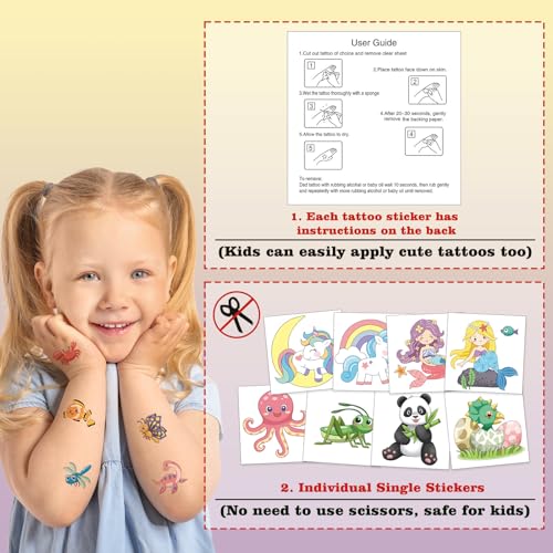 104 Kids Temporary Tattoos Pack - Assorted Unicorn, Dinosaur, Mermaid & Animal Designs - Mixed Variations