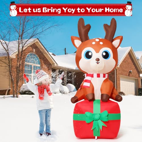 6FT Christmas Inflatable Deer with Built-in LEDs Outdoor Yard Decor