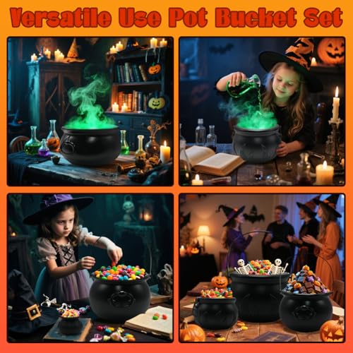 Halloween Cauldron Set - 10 Pack Large Plastic Candy Bowls for Trick-or-Treat & Party Decor
