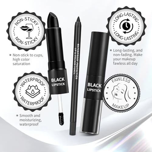2-Pack Black Liquid Lipstick & Lip Liner Kit for Halloween & Cosplay