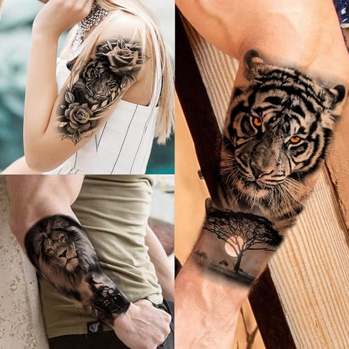 Temporary Tattoos Set - 67 Sheets Black Tribal Lion Tiger & More - LionTiger Variation