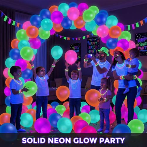 Neon Glow Balloons Set - 50pcs 12 Inch Fluorescent UV Party Decorations - Medium Variation