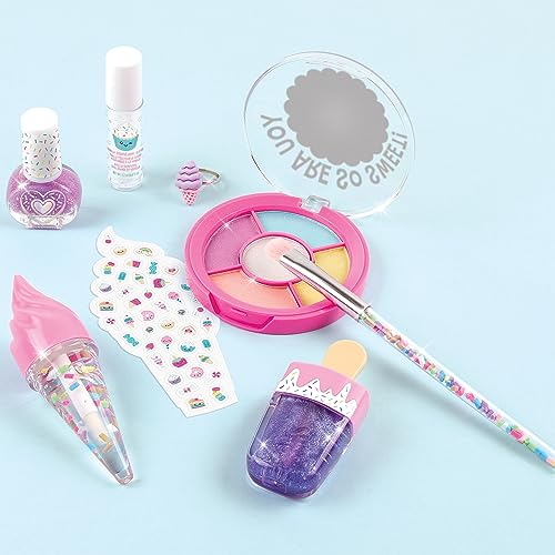Kids Cosmetic Set with Ice Cream-Shaped Lip Gloss & Accessories - Safe for Ages 8+