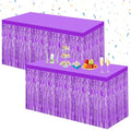 Purple Foil Fringe Tinsel Table Skirt - 2 Pack for Rectangular Tables Party Decoration