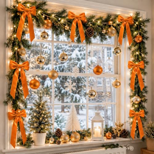12-Pack Orange Velvet Bow Decorations for Fall & Holiday Crafts - 5 x 10 inches