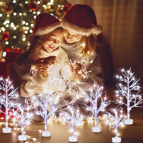 7 Pack LED Birch Tree Village Decor with Lights for Christmas & Holiday Scene