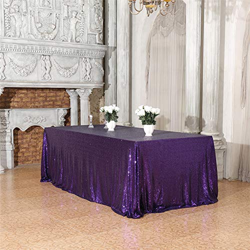 Purple Halloween Sequin Tablecloth 60x120-Inch Sparkly Overlay for Wedding Party