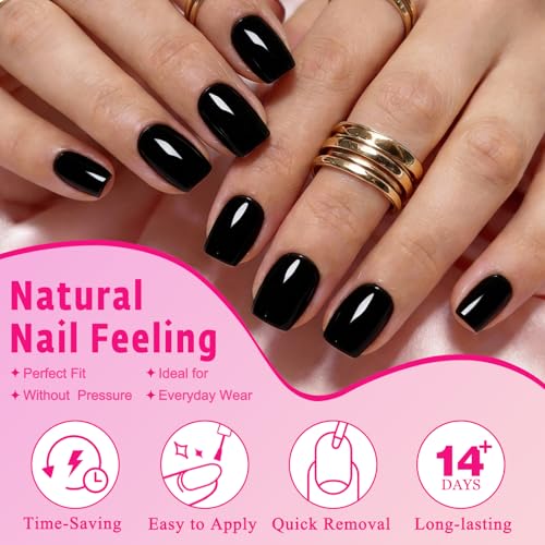 AddFavor Black Short Press On Nails - 144pcs Fake Acrylic Nails with Adhesive Tabs