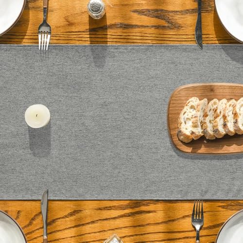 Light Grey Table Runner 13x36 Inch - Seasonal Washable Kitchen Dining Decor