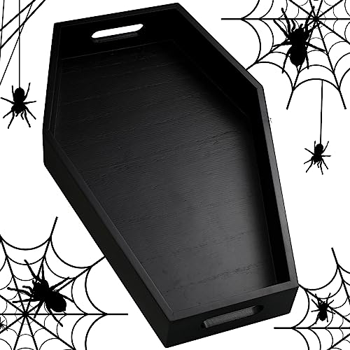 Halloween Black Wooden Coffin Serving Tray 16.5 Inch - Spooky Decor & Partyware