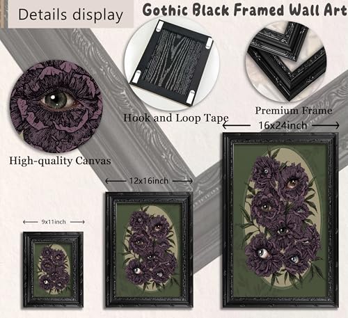 Gothic Dark Academy Wall Art - Surreal Purple Peony Floral Eye Canvas Print - 24x16 Inches