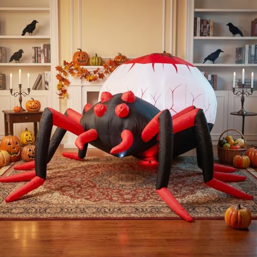 8FT Inflatable Halloween Spider Decoration with LED Lights, Weatherproof Yard Decor