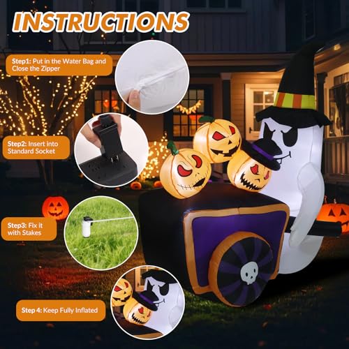 6FT Inflatable Halloween Ghost with Pumpkins Lighted Yard Decor, Outdoor Friendly