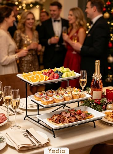 12 Inch Black 3-Tier Serving Tray Stand - Dessert Display & Food Organizer