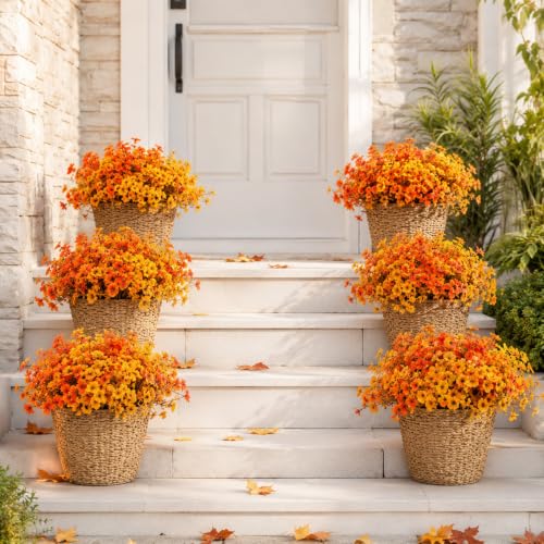 Artificial Fall Flowers Bundle - Realistic Orange and Yellow Outdoor Indoor Decor