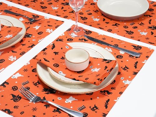Halloween Placemats Set of 4 - 13x19 Inch Ghost Witches Trees Design