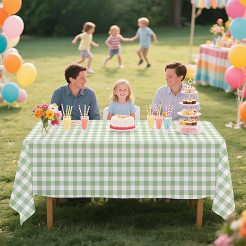 Sage Green Gingham Disposable Tablecloth Set - 4 Pack 54x108 Inches for Party & Events