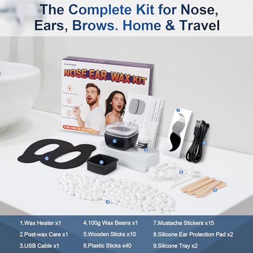 Men's Nose Wax Removal Kit - Fast Heating, Black, 10g Hard Wax Beads