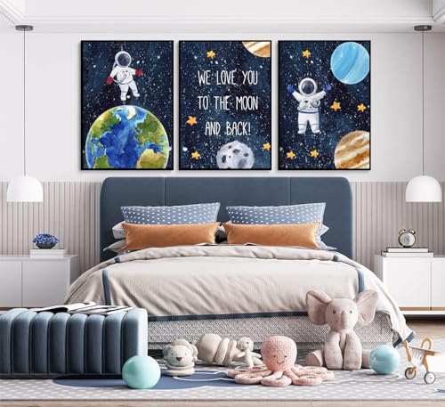 Space Astronaut Canvas Wall Art - Galaxy Planet Posters, 16x24, Set of 3