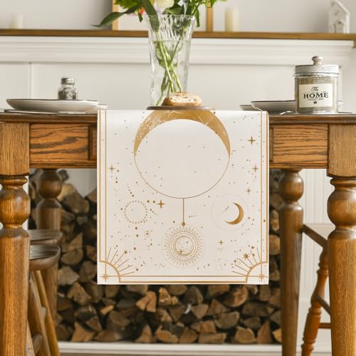 Beige Astrology Moon Magic Art Table Runner 13x72 Inch - Gothic Home Decor