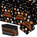 Halloween Tablecloth Set - 8 Disposable Rectangular Plastic Covers with Spider Web & Pumpkin Design - 54x108 Inches - Halloween Party Supplies