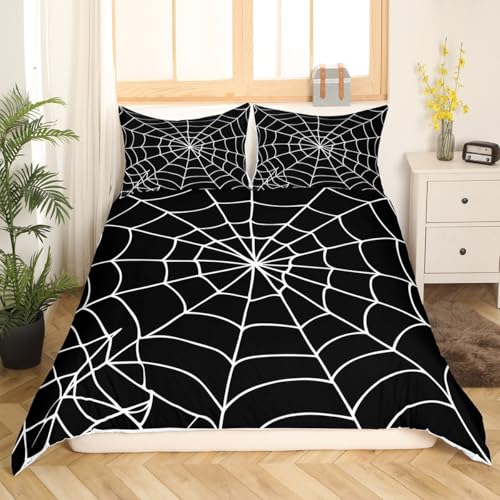 Halloween Spider Web Bedding Set Full Size Duvet Cover & Pillowcases - Kids Teens Adults