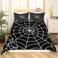 Spider Web Bedding Set Queen Size Halloween Duvet Cover & Pillowcase 3Pcs - Black White