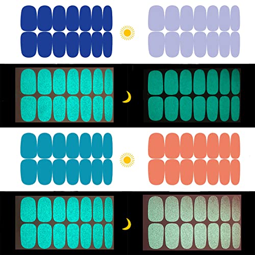 12 Sheets Luminous Full Wrap Nail Polish Strips - Glow in The Dark Nail Decals with Nail File
