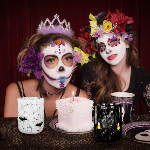 Halloween Glass Cups Set - 16 oz Bat & Candy Corn Design, 2-Pack