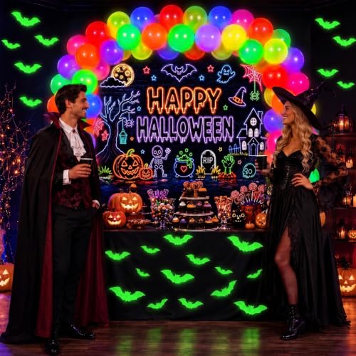 Halloween Neon Car Trunk Decorations Kit with Balloon & Bat Display